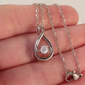 Silver Infinity Swirl Diamond Zircon Pendant Necklace 18" Elegant Party Gift